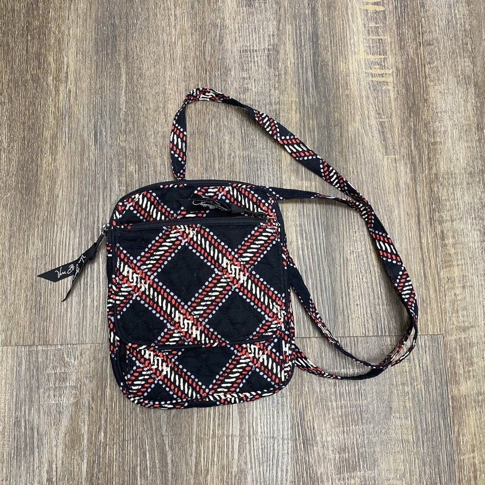 Vera Bradley Mini Hipster Crossbody Bag Black Red White Batik Quilted Cotton